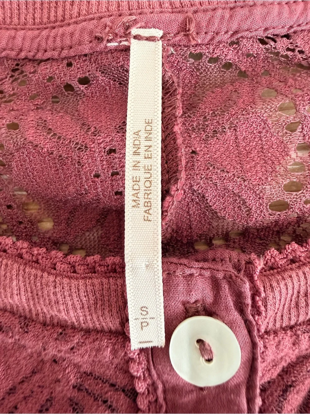 Free People Jae Sheer Crushed Berry Lace Knit Long Sleeve Top (Size Small)
